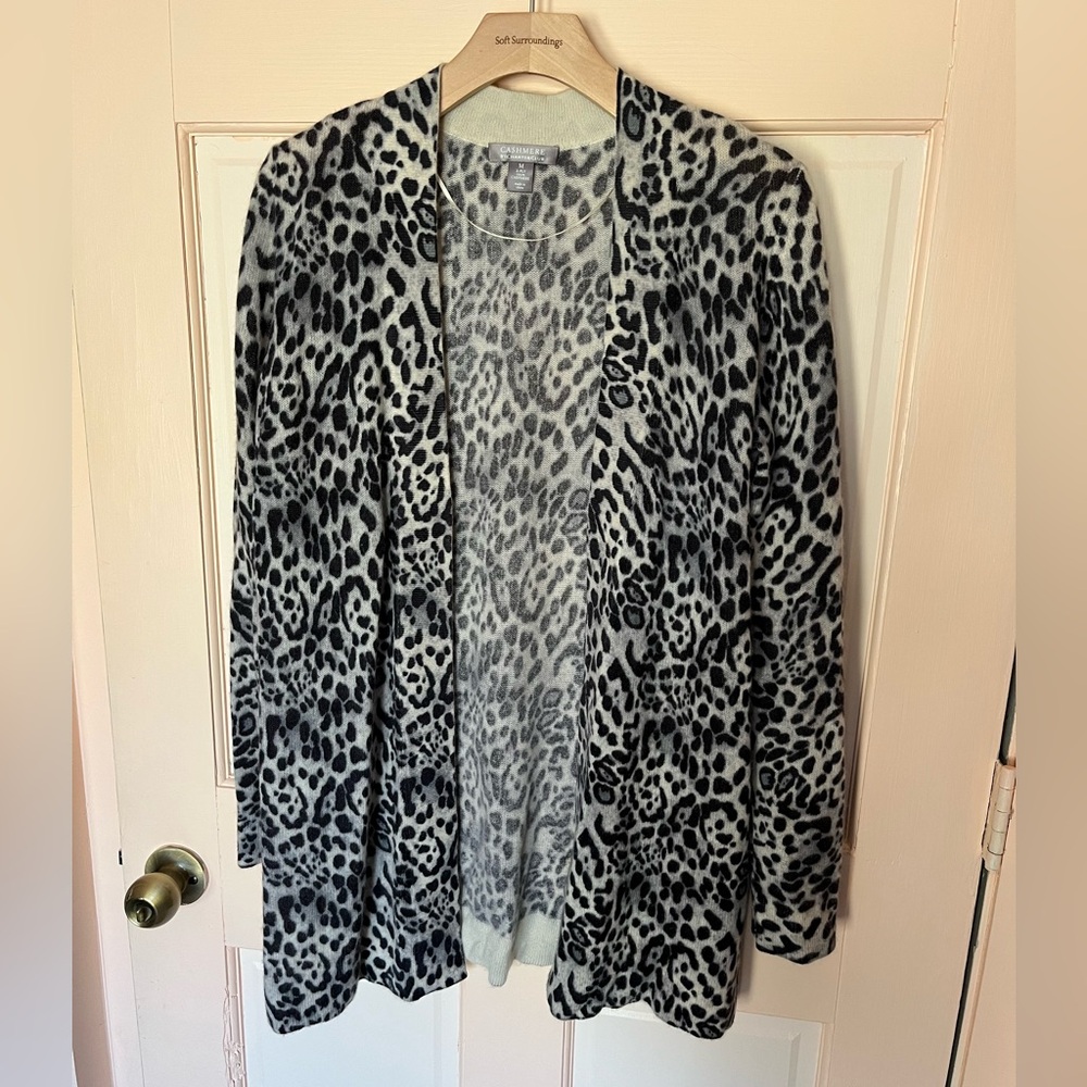 Charter Club Animal Print Long Cashmere Cardigan